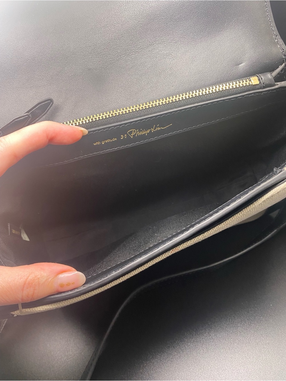 3.1 Phillip Lim Cream and Black Leather-Trim Shoulder Bag with Gold Closure - Picture 6 of 12
